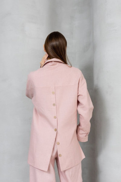 Летняя льняная рубашка с карманами и воротником-рубашкой Atelero 1057 розовая_пудра - фото 2