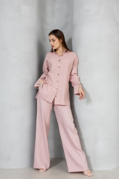 Летняя льняная рубашка с карманами и воротником-рубашкой Atelero 1057 розовая_пудра - фото 3