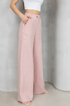 Брюки палаццо из льна с высокой посадкой и резинкой Atelero 1056 розовая_пудра - фото 2