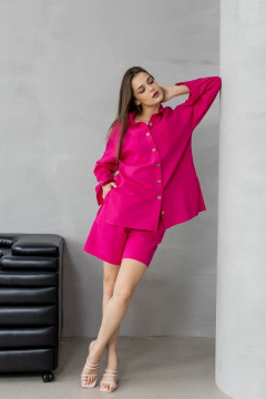 Летний льняной комплект рубашки и шорт с резинкой Atelero 1055 розовая_фуксия - фото 2