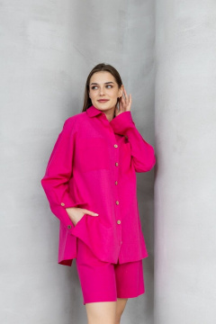 Летний льняной комплект рубашки и шорт с резинкой Atelero 1055 розовая_фуксия - фото 3