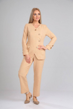 Костюм бежевый 2-ка из хлопка с пуговицами и карманами Gamma Gracia 451 бежевый - фото 3