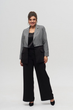 Демисезонный женский костюм из жакета и брюк палаццо Anelli 1318 черно-белый - фото 1