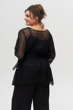 Блуза черного цвета с длинным рукавом ¾ из сетки Anelli 1329 черный/крупная_сетка. - фото 3
