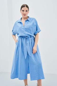 Свободное платье из льна с карманами, центральной застежкой и поясом Art Ribbon M3618P_1 - фото 3