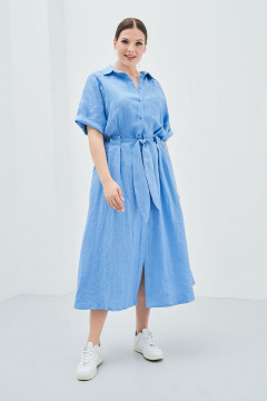 Свободное платье из льна с карманами, центральной застежкой и поясом Art Ribbon M3618P_1 - фото 2