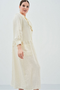 Романтичное платье из льна с V-образной верхней частью и накладными карманами Art Ribbon M3648P - фото 3