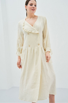 Романтичное платье из льна с V-образной верхней частью и накладными карманами Art Ribbon M3648P - фото 2