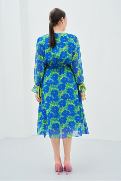 Льняное платье яркого цвета с V-образным вырезом и поясом Art Ribbon M3804P - фото 4