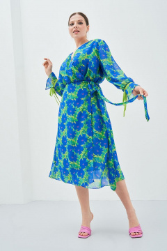 Льняное платье яркого цвета с V-образным вырезом и поясом Art Ribbon M3804P - фото 2