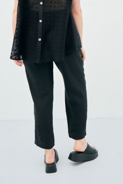 Брюки укороченные из льна с карманами и застежкой на тесьму Art Ribbon M3814B_2 - фото 2