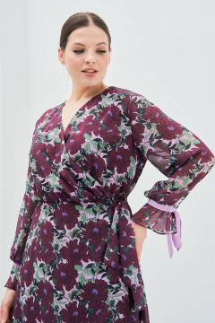 Яркое платье из шелка с рукавами-завязками и V-образным вырезом Art Ribbon M3874P - фото 3