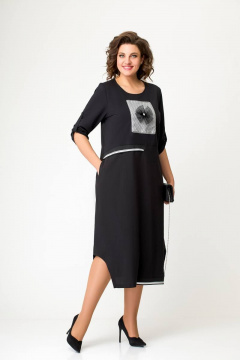Платье свободного силуэта из футера и хлопчатобумажной ткани Swallow 643 черный - фото 1