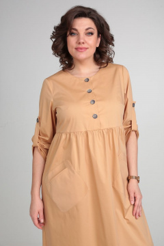 Повседневное платье из хлопка с накладными карманами Michel chic 2120 бежевый - фото 2