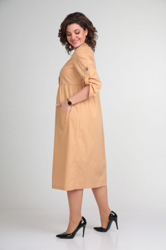 Повседневное платье из хлопка с накладными карманами Michel chic 2120 бежевый - фото 4