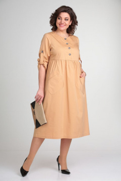 Повседневное платье из хлопка с накладными карманами Michel chic 2120 бежевый - фото 3