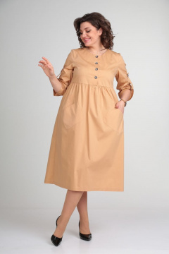 Повседневное платье из хлопка с накладными карманами Michel chic 2120 бежевый - фото 1
