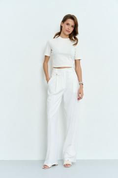 Прямые брюки с посадкой на талии и складками Luitui R2022 молочный - фото 1