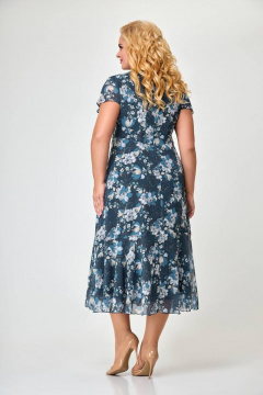 Платье из шифона с рукавом крылышко и расширенной линией низа Slaviaelit 428 темная_волна - фото 2