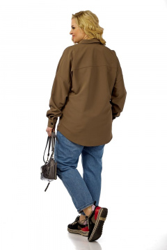 Блуза-рубашка из хлопка с накладным карманом Michel chic 769 коричневый - фото 5