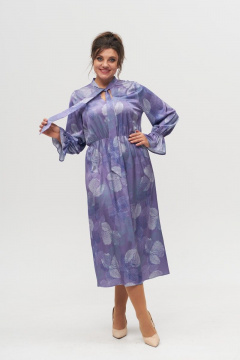 Платье прямое длинное из вискозы, с фигурным вырезом и бант Anelli 1322 лиловый - фото 3