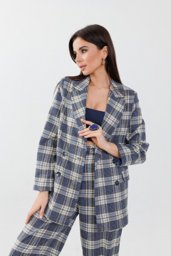Жакет и брюки оверсайз с прорезными карманами Anelli 1297 синяя_клетка - фото 3