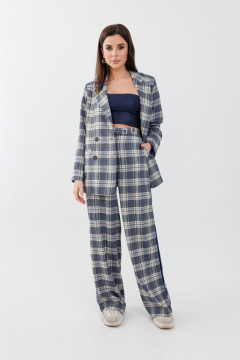 Жакет и брюки оверсайз с прорезными карманами Anelli 1297 синяя_клетка - фото 2