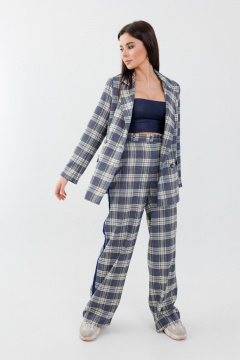 Жакет и брюки оверсайз с прорезными карманами Anelli 1297 синяя_клетка - фото 1