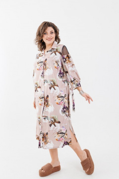 Платье с кружевными рукавами, вставками и принтом для ежедневного образа Anelli 1126 ирисы - фото 1