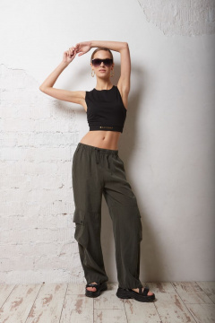 Зелёные брюки из текстиля для ежедневного стиля DAVYDOV 6238 - фото 1