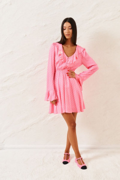 Платье из вискозы с принтом горох и воланами на рукавах ANNETE A3341 - фото 4