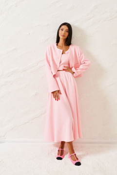 Летний укороченный жакет в бело-розовую клетку ANNETE A5141 - фото 2