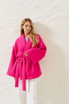 Розовый жакет с узором сердец на запах из фактурного полотна лето ANNETE A5149 - фото 3