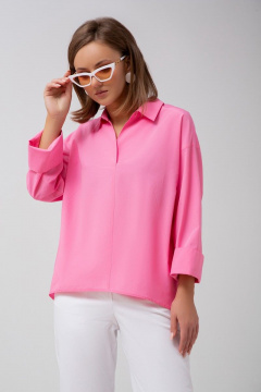 Базовая розовая блуза свободного силуэта из хлопка Mixan 2043/1 - фото 1