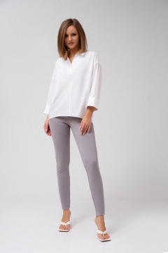 Белая блуза из хлопка с планкой и свободным кроем Mixan 2043/3 - фото 2