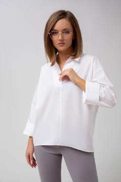 Белая блуза из хлопка с планкой и свободным кроем Mixan 2043/3 - фото 1