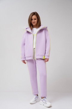 Фиолетовый костюм из трикотажа с карманами и рефлективным кантом Mixan 4031/1 - фото 1