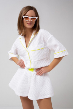 Белый костюм двойка из хлопка и текстиля лето Mixan 4032/3 - фото 2