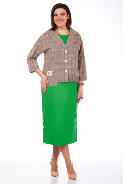 Комплект платье и жакет из текстиля в демисезон Matini 1.1573 зелень+клетка - фото 5