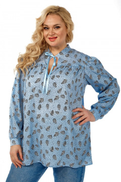 Блуза свободного кроя из шифона с женственной сборкой Michel chic 760 голубой - фото 1