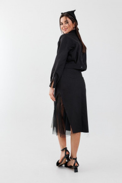 Юбка трапеция миди с декоративной вставкой из сетки Anelli 1279 черный - фото 3