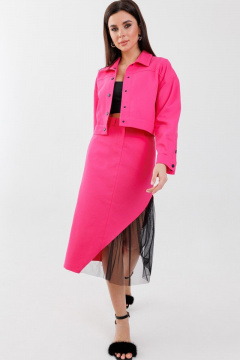 Юбка трапеция миди с прорезью и карманами в классическом стиле Anelli 1279 фуксия - фото 2