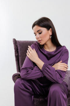 Блуза из вискозы с вытачками и штанами расширенными низу Anelli 1288 фиолет - фото 5