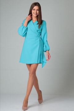 Платье с запахом, рукавами-фонариками, из текстиля DOGGI 3707 голубой - фото 1