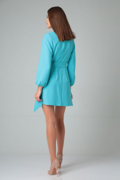 Платье с запахом, рукавами-фонариками, из текстиля DOGGI 3707 голубой - фото 5