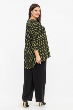 Демисезонная блуза из шифона с рукавом 3/4 и декоративными пуговками Avila 0914 оливковый - фото 2