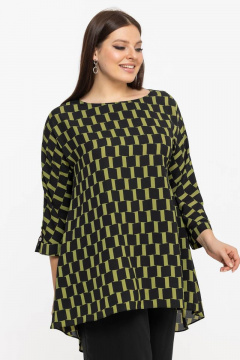 Демисезонная блуза из шифона с рукавом 3/4 и декоративными пуговками Avila 0914 оливковый - фото 5