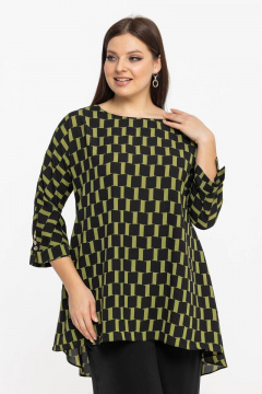 Демисезонная блуза из шифона с рукавом 3/4 и декоративными пуговками Avila 0914 оливковый - фото 4