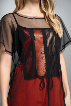 Демисезонный комплект из сетчатой туники и брюк с разрезами VI ORO VR-1031 оранжевый - фото 5