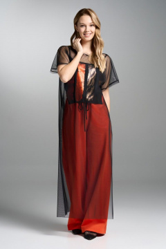 Демисезонный комплект из сетчатой туники и брюк с разрезами VI ORO VR-1031 оранжевый - фото 1